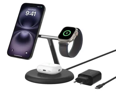 Produktbild von BELKIN BoostCharge Pro Kabellose magnetische 3-in-1-Ladestation mit Qi2 (15 W), Schwarz