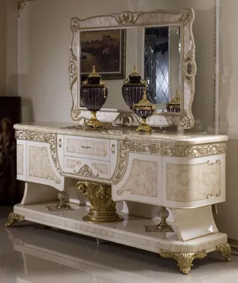 Produktbild von Casa Padrino Luxus Barock Möbel Set Weiß / Beige / Gold - 1 Barock Sideboard & 1 Barock Wandspiegel - Handgefertigte Barock Möbel - Edel & Prunkvoll