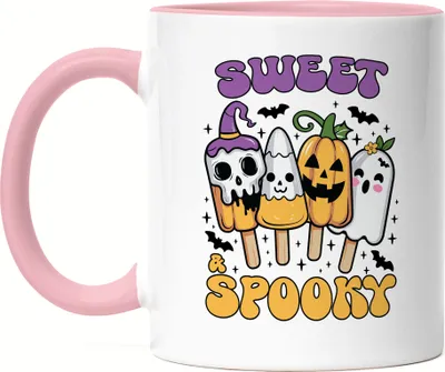 Produktbild von Sweet & Spooky Tasse Rosa Halloween Geschenkidee Süßigkeiten Kürbis Geister