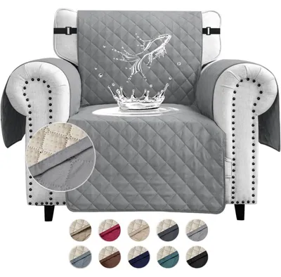 Image de Housse de canapé, 1 place, imperméable, matelassée, gris clair, avec poches latérales, antidérapante et résistante aux griffes des animaux domestiques