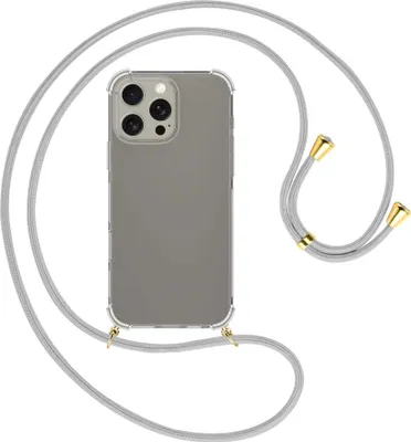 Produktbild von Handykette Backcover-Schutzhülle mit Band (Metall goldfarben) für iPhone 16 Pro Max - silbergrau