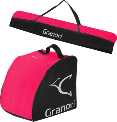 Produktbild von Granori Skitasche / Skisack + Skischuhtasche Kombi-Set für 1 Paar Skischuhe & Skier bis 160 cm in neonrot-schwarz