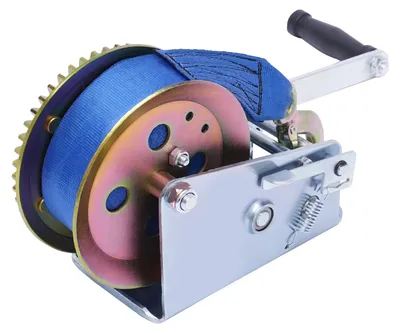 Produktbild von Handseilwinde - Manuelle Boots- und Anhängerwinde - 1600 kg Zugkraft - 10 m x 5 cm Gurtband - Für Fahrzeugbergung und Ziehen - Silber