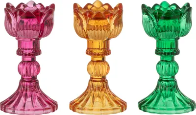 Produktbild von J-Line Kerzenhalter Rose Glas Mix 3 Sortiert