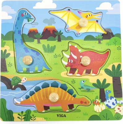 Obrázok produktu pre VIGA Drevené puzzle s odznakmi Dinosaury