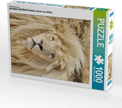 Produktbild von CALVENDO Puzzle Ein Motiv aus dem Kalender KATZEN PORTRAITS Weiße Löwen aus Afrika | 1000 Teile Lege-Größe 64x48cm Foto-Puzzle für glückliche Stunden