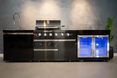 Zdjęcie produktu dla GORILLER® BLACKBACK M6 kuchnia zewnętrzna, grill gazowy z podwójną lodówką i zlewozmywakiem, stal nierdzewna, czarny