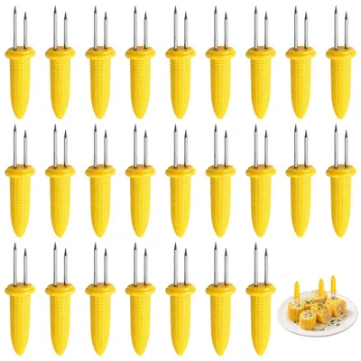 Image de Supports en acier inoxydable pour épis de maïs - Antidérapants et résistants à la chaleur - Pour grill et cuisine - Lot de 25 pièces