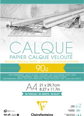 Image de Clairefontaine Bloc de papier calque A4 90/95g 50feuilles