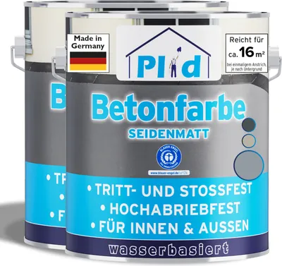 Produktbild von plid Betonfarbe Bodenbeschichtung Bodenfarbe Sockelfarbe Flüssigkunstoff Zementfarbe Silbergrau 1,5l