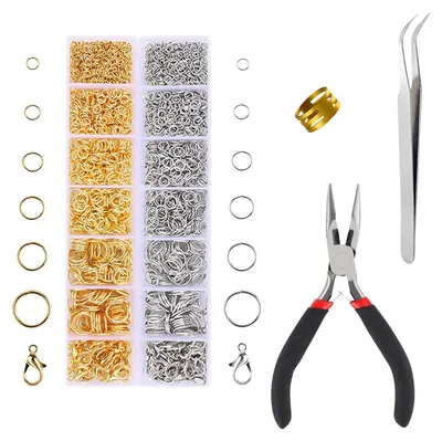 2000 Springringe Set mit Werkzeug, 4-10 mm, Silber/Gold