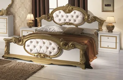 Produktbild von Barock Doppelbett Barocco 180x200 cm in Weiß / Gold