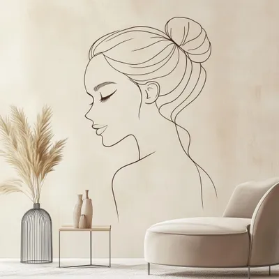 Immagine prodotto di Decords, adesivo da parete – disegno minimalista a linee di una donna, 140 x 140 cm