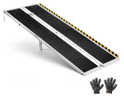 Produktbild von Rollstuhlrampe - Faltbare Auffahrrampe - 244 x 74,5 cm - Tragkraft 363 kg - Rutschfeste Oberfläche - Verstellbare Stützfüße 17–40 cm - Für Türschwellen & Bordsteine