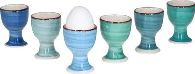 Produktbild von Blue Baita 6er Set Eierbecher blaue Eierhalter Eierständer Steingut Strudeldekor