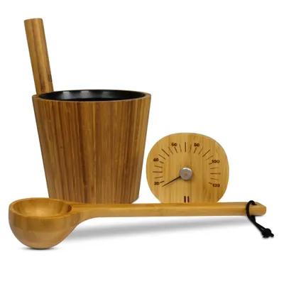 Produktbild von SET> Rento BAMBUS Saunaeimer, Kelle + Thermometer