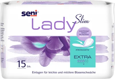 Produktbild von Seni Lady Slim Extra-Inkontinenz-Einlagen für mittlere Blasenschwäche - 15 Stk.