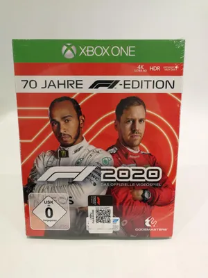 The image shows the front of a video game box for F1 2020, 70 Jahre F1 Edition, for Xbox One.