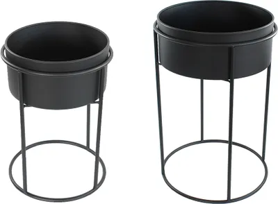 Produktbild von Blumenständer Metall 2er Set schwarz 32/42 cm Pflanzenständer Pflanztopf Blumenständer hoch