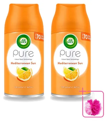 Imagen del producto de 2 unidades de recambio para ambientador automático Air Wick Freshmatic, aroma Mediterráneo, 250 ml. Pack ahorro
