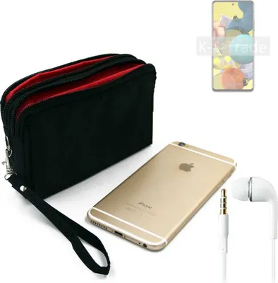 Produktbild von TOP SET kompatibel mit Samsung Galaxy A51 5G Handy Hülle Gürteltasche schwarz + Kopfhörer Travel Bag Travel-Case mit Diebstahlschutz praktische