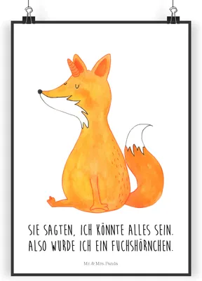 Produktbild von Mr. & Mrs. Panda Bild Einhorn Wunsch DIN A4 - Weiß - Geschenk, Kunstdruck, Fuchs, drucke, Wanddekoration, Unicorn, Füchse, Fuchshörnchen, wanddeko, Plakat, Unicorns