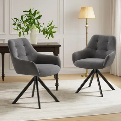 Produktbild von 2er-Set Premium-Drehstühle mit Halbarmlehnen, 360° drehbar, besonders stabiles Metallgestell, Grau