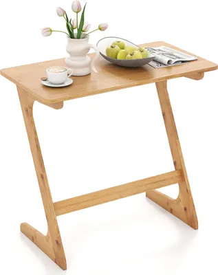 Obrázek produktu pro Odkládací stolek COSTWAY, rozkládací stolek ve tvaru Z z bambusu, konferenční stolek na kávu a notebook, 75 x 40 x 70 cm, příroda