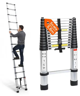 Teleskopleiter 13 Stufen 3,8 m Stahl silber
