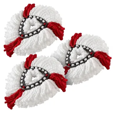 Three mop heads are arranged diagonally on a white background.