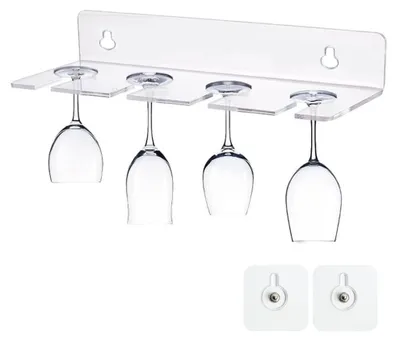 Weinglashalter aus Acryl, transparent, für 4 Gläser, mit Klebestreifen