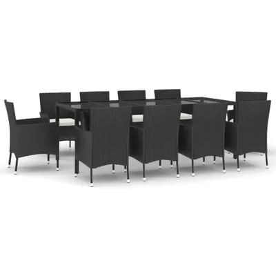 Produktbild von vidaXL 11-tlg. Garten-Essgruppe mit Kissen Schwarz Poly Rattan