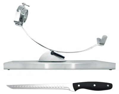 Schinkenhalter mit drehbarem Kopf, Edelstahl + Messer