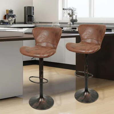 Image de lot de 2 tabourets de bar rétro Chaise de bistrot réglable en hauteur pivotante Marron