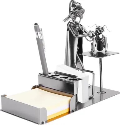 Produktbild von BRUBAKER Schraubenmännchen Tierärztin mit Stiftehalter - Handarbeit Eisenfigur Metallmännchen mit Visitenkartenhalter und Fach für Notizzettel