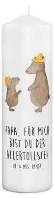 Produktbild von Mr. & Mrs. Panda Kerze Bären mit Hut 29 x 8 cm XL - Weiß - Geschenk, Erinnerungskerze, Family, Muttertag, Stumpenkerze, Wachskerze, Vatertag, Erinnerungslicht, Blockkerze