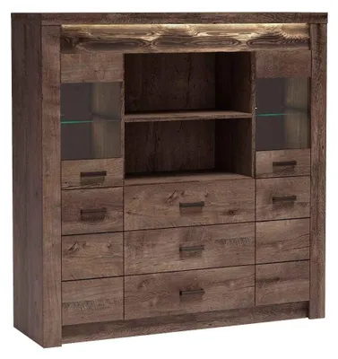 Produktbild von Masseno Kommode ZERI 137 cm Sideboard mit 3 Schubladen und 4 Türen für Wohnzimmer Schlafzimmer Modern 137x42x141,5 cm Braun