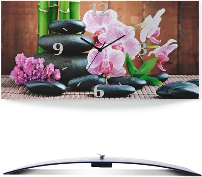 Produktbild von ARTland Wanduhr, gebogen Funkuhr - schwarzer Zeiger Spa Konzept Zen Steinen Orchideen Größe: 60x30 cm