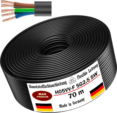Produktbild von 70m Kunststoffschlauchleitung H05VV-F 5G2,5 Schwarz Flexible Leitung Gerätekabel