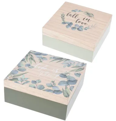 Produktbild von Deko-Boxen aus Holz, 2 Stück, Pflanzmotiv