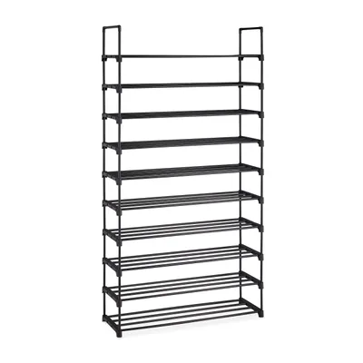 Zdjęcie produktu dla Relaxdays XXL Regał na buty z systemem modułowym, 10 półek, modułowy, wys. x szer. x gł.: 175,5 x 93 x 30,5 cm, metalowy regał na buty, czarny