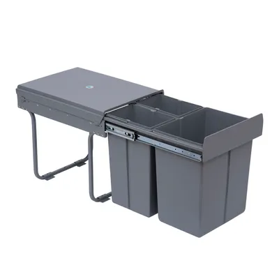 Image de HOMCOM Poubelle cuisine coulissante encastrable 40L avec 3 bacs amovibles pour tri sélectif 2 x 10L et 1 x 20L - gris