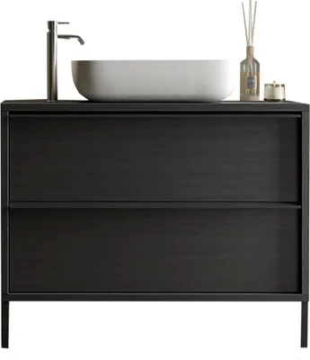 Productafbeelding van Meubel voor badkamer FRASSI – 79 cm – Aszwart – Inclusief wastafel – 2 laden