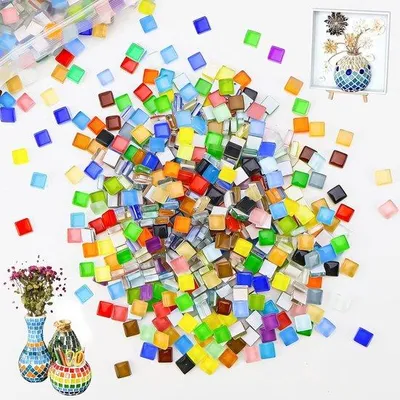 Image de Briques de verre Multifarmer 1 x 1 cm - Mosaïque de cristal multicolore - Environ 1 200 pièces pour vos projets de bricolage - Artisanat - Objets de décoration (multicolore)