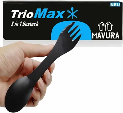 Produktbild von TrioMax Camping Besteck Outdoor Löffel Messer Gabel 3in1 Essbesteck Edelstahl