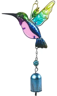 Windspiel Kolibri-Design, Glas & Metall, 35x18x5 cm, Blau