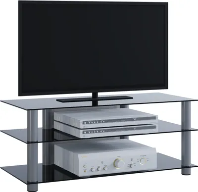 Productafbeelding van Zumbo TV-meubels met 3 glazen legplanken, Zilverkleurig, zwart glas.