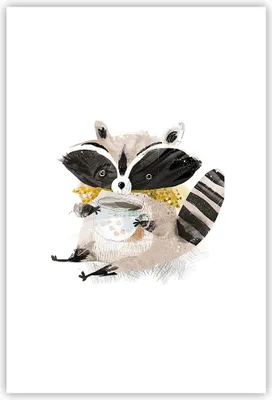 Produktbild von Poster - Poster ohne Rahmen - Waschbär Tasse Kinder - 61x91,5 cm - Wand Bild - Wanddeko - Wandbilder - Kunstposter - Wandposter - Bilder - Kunstdruck - Wanddekoration - Wandbild - P2XPA61x91-4716
