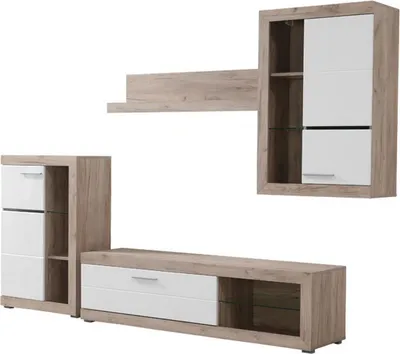 Produktbild von Dmora Wohnwand Dongo 267x42x186h cm Weiß, 10 Regale 3 Türen