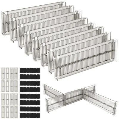 Obrázek produktu pro Výsuvné organizéry do zásuvek, výška 8 cm, 8 kusů, rozměry 27,5–50 cm, vhodné pro zásuvky